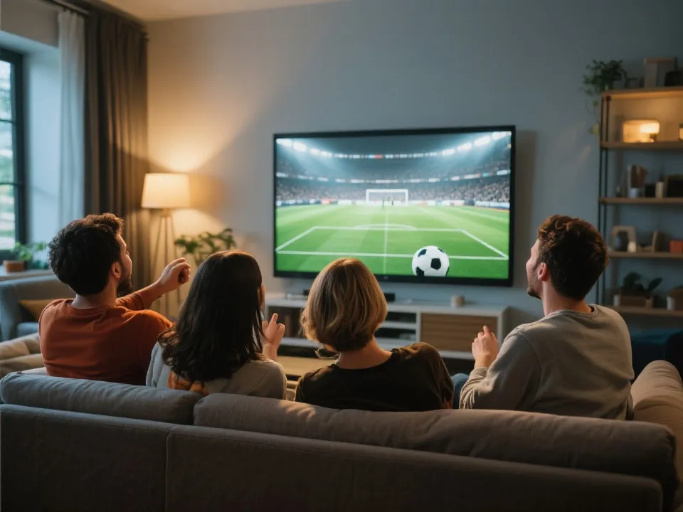 球迷在家观赛的场景示意图